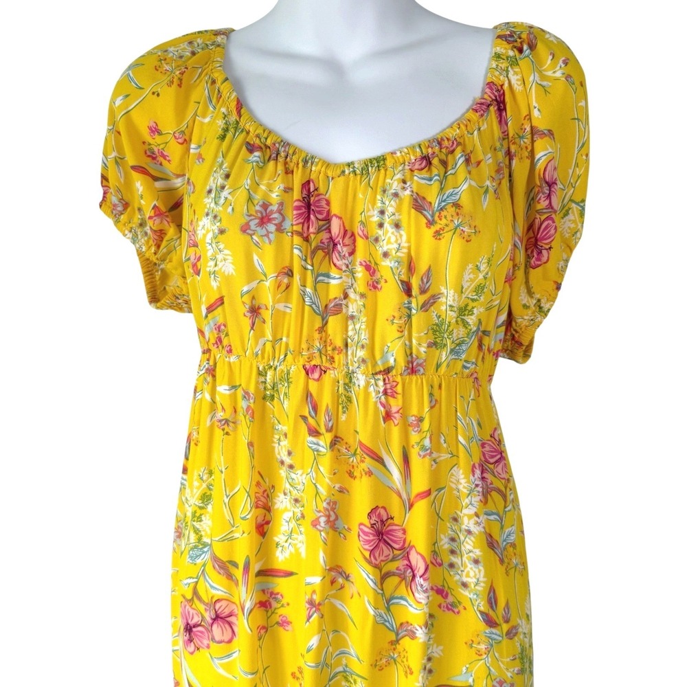 Sofia Vergara Floral Tiered Maxi Dress Large Short Puff Sleeve Feminine Cottage